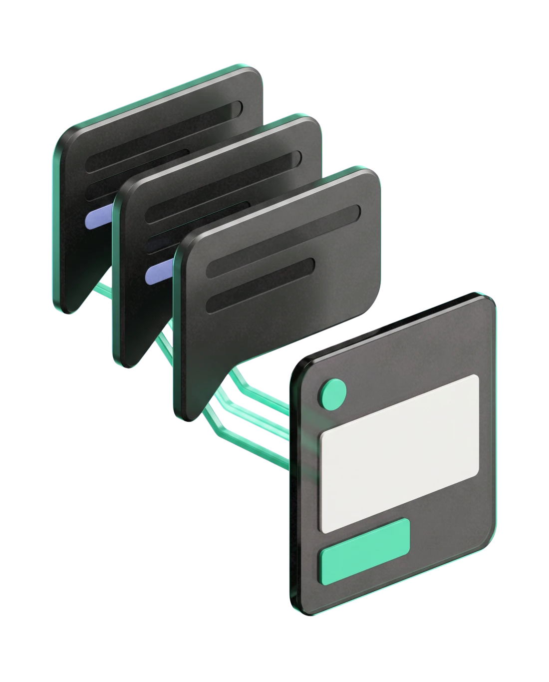 3D illustration of conversations leading to a separate advertising card