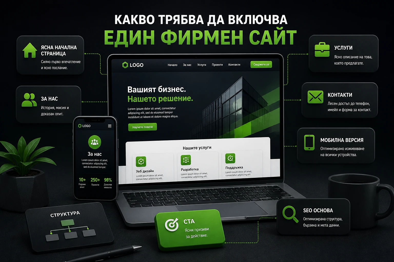 Essential sections and content of a professional business website